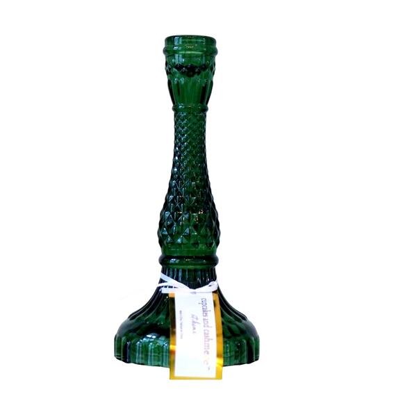 Cupcakes & Cashmere Glass Taper Candle Holder 9in Emerald Green Holiday NEW - Picture 1 of 12